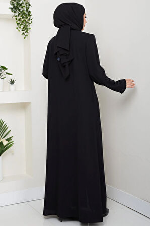 Zikzak Taşlı Ferace Siyah HM2848