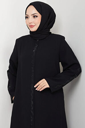 Zikzak Taşlı Ferace Siyah HM2848