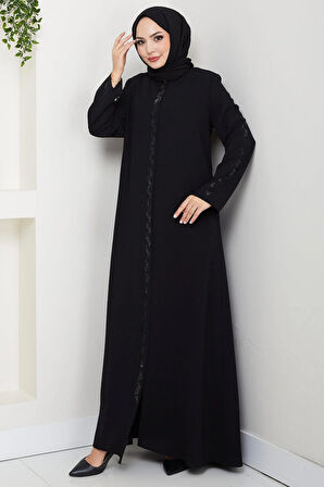 Zikzak Taşlı Ferace Siyah HM2848