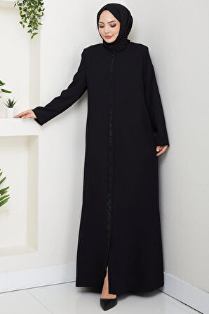 Zikzak Taşlı Ferace Siyah HM2848