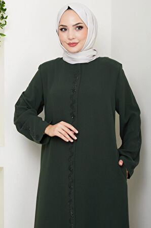 Zikzak Taşlı Ferace Haki HM2848