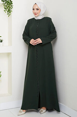 Zikzak Taşlı Ferace Haki HM2848