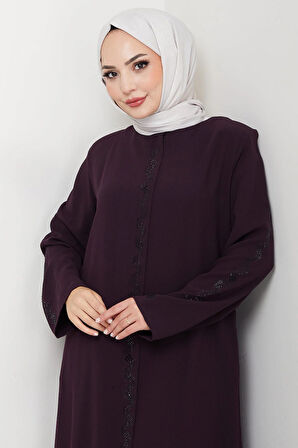 Zikzak Taşlı Ferace Mürdüm HM2848