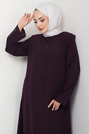 Zikzak Taşlı Ferace Mürdüm HM2848