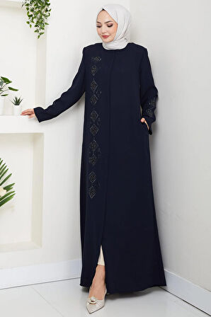 Deri İşlemeli Ferace Lacivert HM2849
