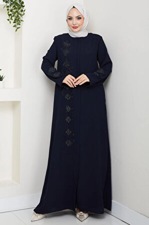 Deri İşlemeli Ferace Lacivert HM2849