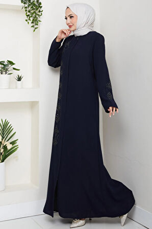 Deri İşlemeli Ferace Lacivert HM2849