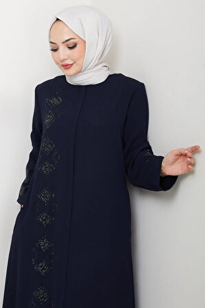 Deri İşlemeli Ferace Lacivert HM2849