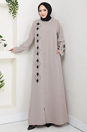 Deri İşlemeli Ferace Bej HM2849