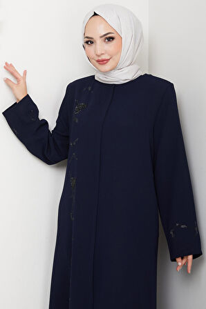Gizli Patlı Taşlı Ferace Lacivert HM2851