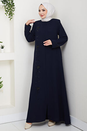 Gizli Patlı Taşlı Ferace Lacivert HM2851