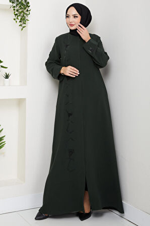 Gizli Patlı Taşlı Ferace Haki HM2851