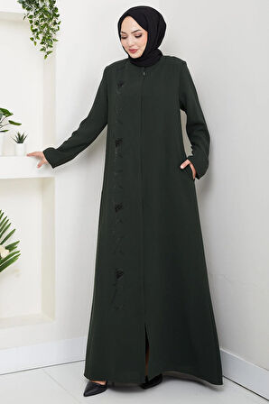 Gizli Patlı Taşlı Ferace Haki HM2851