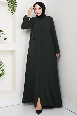 Gizli Patlı Taşlı Ferace Haki HM2851