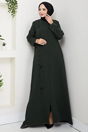 Gizli Patlı Taşlı Ferace Haki HM2851