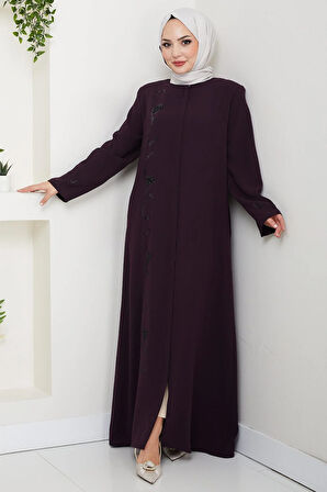 Gizli Patlı Taşlı Ferace Mürdüm HM2851