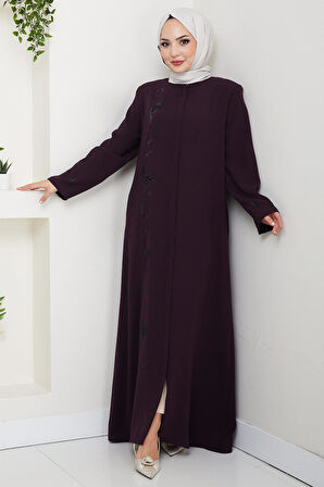 Gizli Patlı Taşlı Ferace Mürdüm HM2851