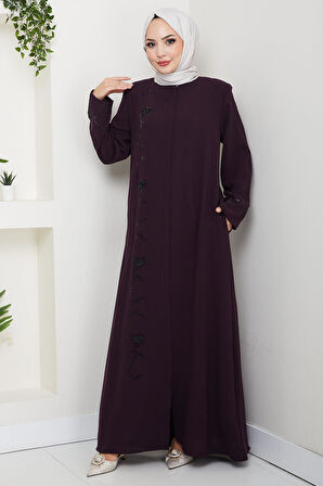 Gizli Patlı Taşlı Ferace Mürdüm HM2851