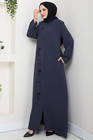 Gizli Patlı Taşlı Ferace Füme HM2851