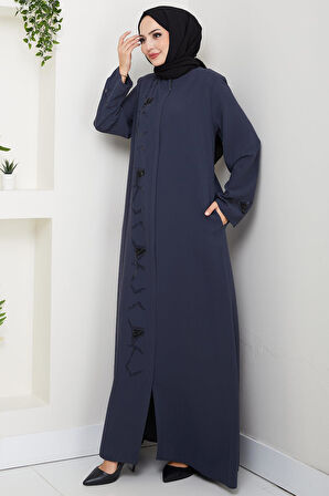 Gizli Patlı Taşlı Ferace Füme HM2851