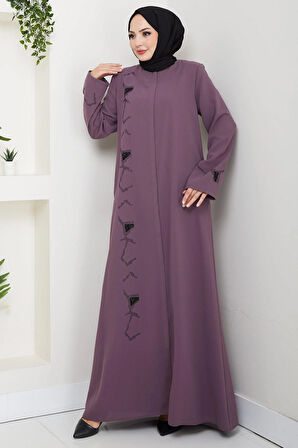 Gizli Patlı Taşlı Ferace Gül Kurusu HM2851