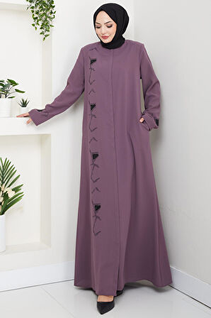 Gizli Patlı Taşlı Ferace Gül Kurusu HM2851