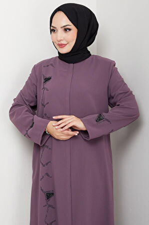 Gizli Patlı Taşlı Ferace Gül Kurusu HM2851