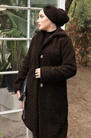 Kruvaze Yaka Peluş Mont Kahverengi HM2507