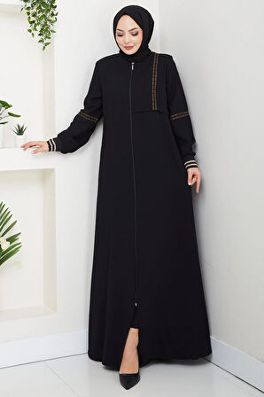 Nakışlı Ribanalı Ferace Siyah HM2857