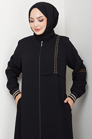 Nakışlı Ribanalı Ferace Siyah HM2857