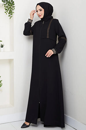 Nakışlı Ribanalı Ferace Siyah HM2857