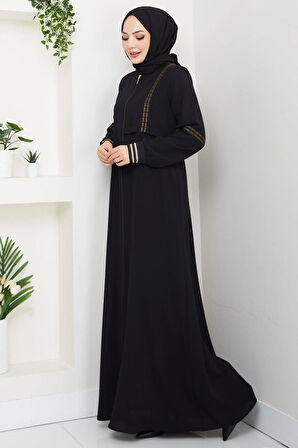 Nakışlı Ribanalı Ferace Siyah HM2857