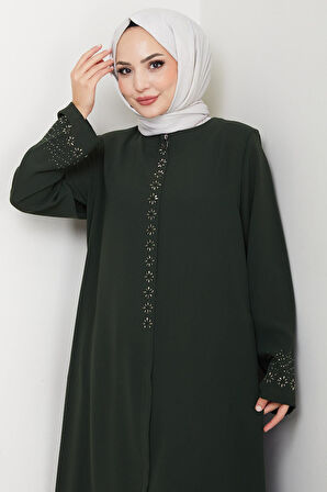 Gizli Patlı Çiçek Taşlı Ferace Haki HM2859