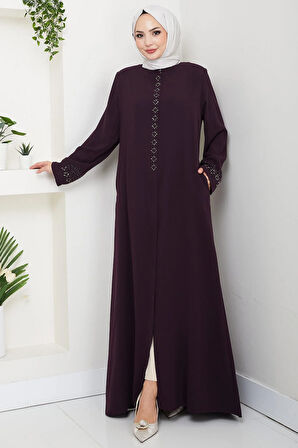 Gizli Patlı Çiçek Taşlı Ferace Mor HM2859