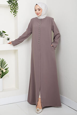 Gizli Patlı Çiçek Taşlı Ferace Vizon HM2859