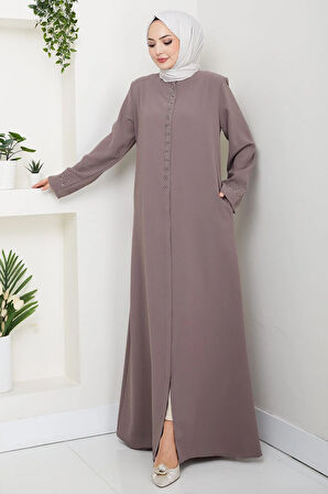 Gizli Patlı Çiçek Taşlı Ferace Vizon HM2859