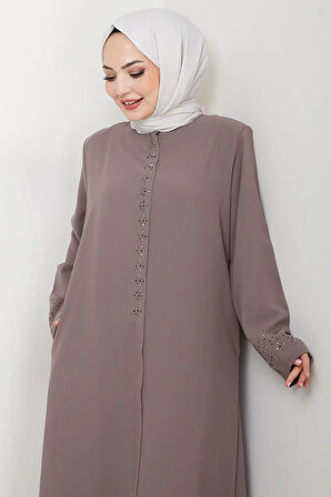 Gizli Patlı Çiçek Taşlı Ferace Vizon HM2859