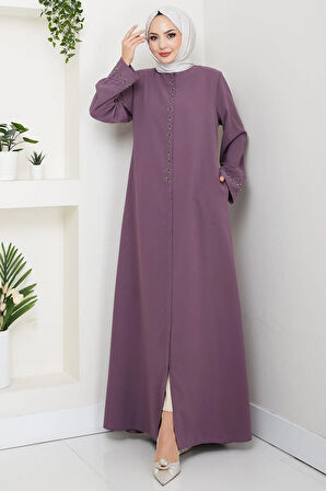 Gizli Patlı Çiçek Taşlı Ferace Gül Kurusu HM2859