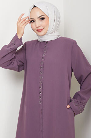 Gizli Patlı Çiçek Taşlı Ferace Gül Kurusu HM2859