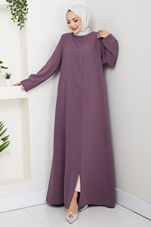 Gizli Patlı Çiçek Taşlı Ferace Gül Kurusu HM2859