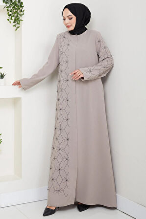 Gizli Patlı Yarım Taşlı Ferace Bej HM2860