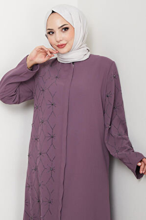 Gizli Patlı Yarım Taşlı Ferace Gül Kurusu HM2860