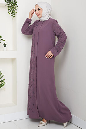 Gizli Patlı Yarım Taşlı Ferace Gül Kurusu HM2860