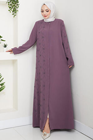 Gizli Patlı Yarım Taşlı Ferace Gül Kurusu HM2860