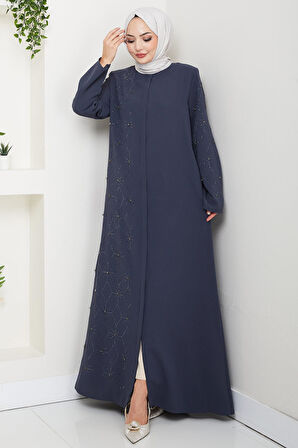 Gizli Patlı Yarım Taşlı Ferace Füme HM2860