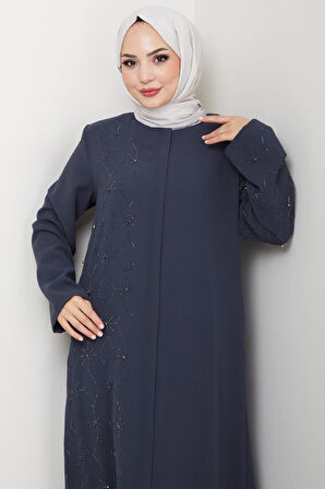 Gizli Patlı Yarım Taşlı Ferace Füme HM2860