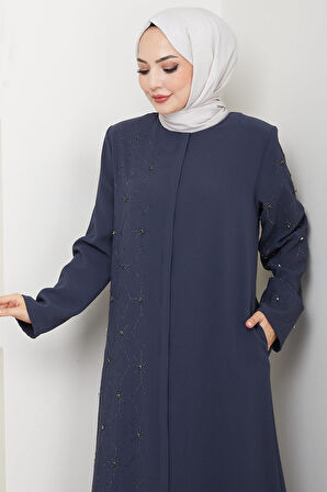 Gizli Patlı Yarım Taşlı Ferace Füme HM2860