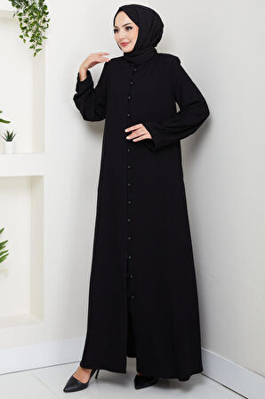 Kolu Pensli Düğmeli Ferace Siyah HM2861