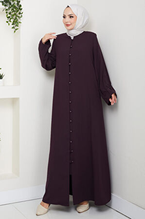 Kolu Pensli Düğmeli Ferace Mürdüm HM2861