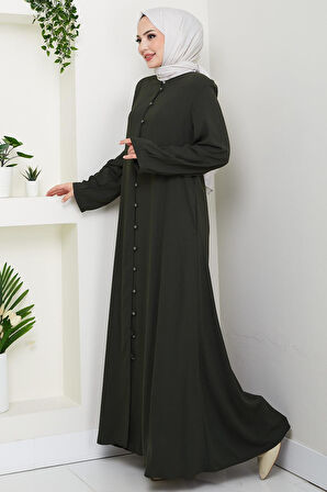 Kolu Pensli Düğmeli Ferace Haki HM2861